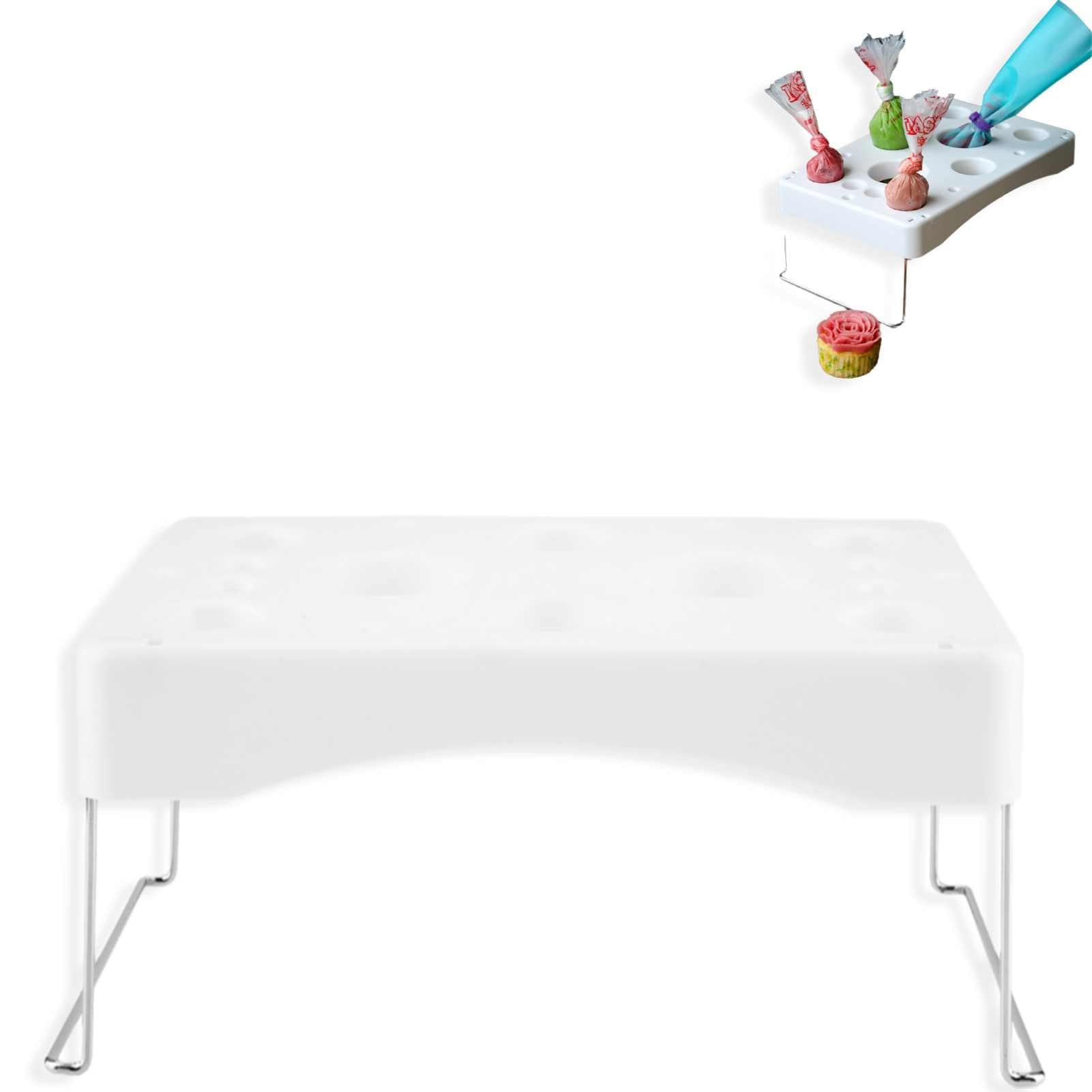 Piping Bag Holder, 8 Slots Icing Bag Stand White Pastry Bag Holder Piping & Icing Bag Holder Stand Icing Nozzles Pastry Bag Tube Holder Baking Tools, 11.5 x 7.2 x 1.5inch