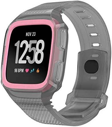 Feuy Fitbit versa bands,Soft TPU Protection Silicone Surrounded Sports Strap Wristband for Fitbit Versa Smart Fitness Watch Accessories Bracelet,Have protective Case cover function Band For Women men.