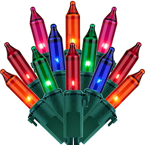 MultiColor Incandescent Christmas Lights, 66 Ft Green Wire 200 Mini