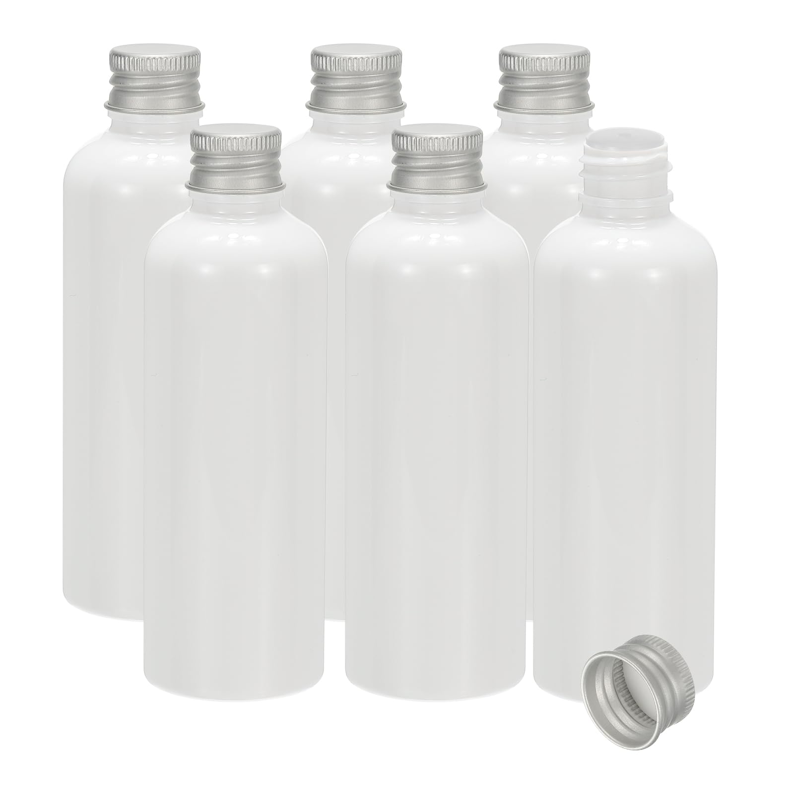 PATIKIL Travel Bottles with Screw Cap, 6 Pcs 3.4Oz(100ml) Leak Proof Refillable Empty Dispenser Container Squeeze Bottle with Aluminum Screw Lid for Shampoo Toiletries Lotion Cream, White