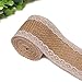 KINGLAKE® 5M Natural Burlap Craft Ribbon with White Lace Craft Jute Hessian for Wedding Belt Strap Home Decor