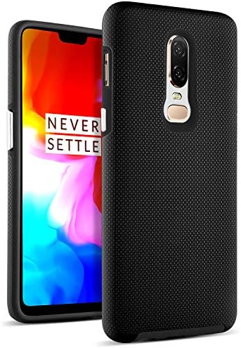 DOMAVER OnePlus 6 Case, Shockproof 2 in 1 Slim Hybrid Hard PC Soft TPU Dual Layer Anti-Slip Protective Phone Case Cover for OnePlus 6 (2018), Black