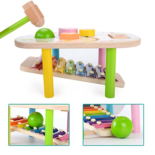 image for KAJA Wooden Pound and Tap Bench with Slide Out Xylophone Durable Pound