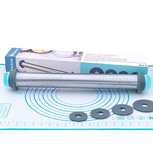 Fondant Rolling Pin and Baking Mat - Stainless Steel Dough Roller with Removable Rings for Perfect Thickness, Great for Making Pizza, Pasta, Cookies Dough, Fondant Cake and More, Easy To Use & Clean - Thumbnail 7