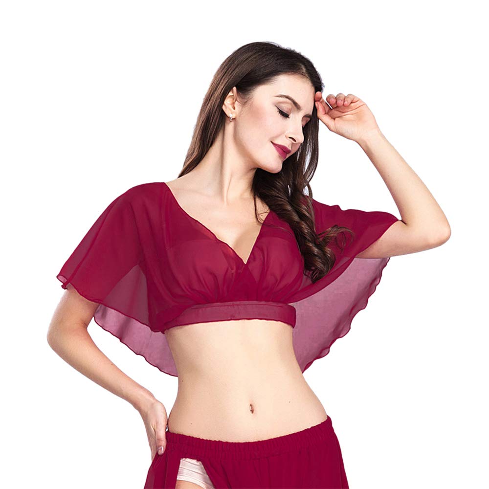 ROYAL SMEELA Belly Dance Top Sexy Dance Chiffon Top Belly Dancing Costume Women Dancer Practice Performance Candy Color Crop Tops Women Belly Dancing Clothes V-Neck Practice Top