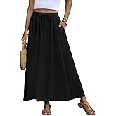 MLXSJ Women's Maxi Skirt Summer 2025 Pleated Flowy Elastic High Waisted Skirts with Pockets