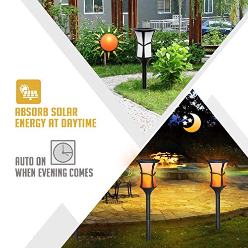 Solar Torch Lights Outdoor, 2-pack SOCO Waterproof Flickering Flames Torches Lights Solar Spotlights Landscape Decoration Lighting, Dusk to Dawn Auto On/Off Security Torch Light for Patio Driveway