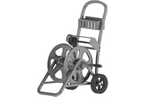 Sunneday Gemini MHC-125 Garden Hose Reel Cart –Heavy-Duty Steel Frame with 125 ft Hose Capacity, Rust-Resistant Powder Coated Finish, 5 ft Lead Hose Included - Lawn & Garden Care (Satin Grey)