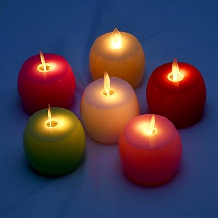 PINK PARI (LABEL) Plastic Flame-Less Tea Light LED Battery Operated Diya, Multicolour -6 Piece