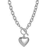 Chain Necklace for Women 18K White Gold Plated Chunky Cuban Chain Link Necklace with Heart Moon Hypoallergenic Jewelry for Women