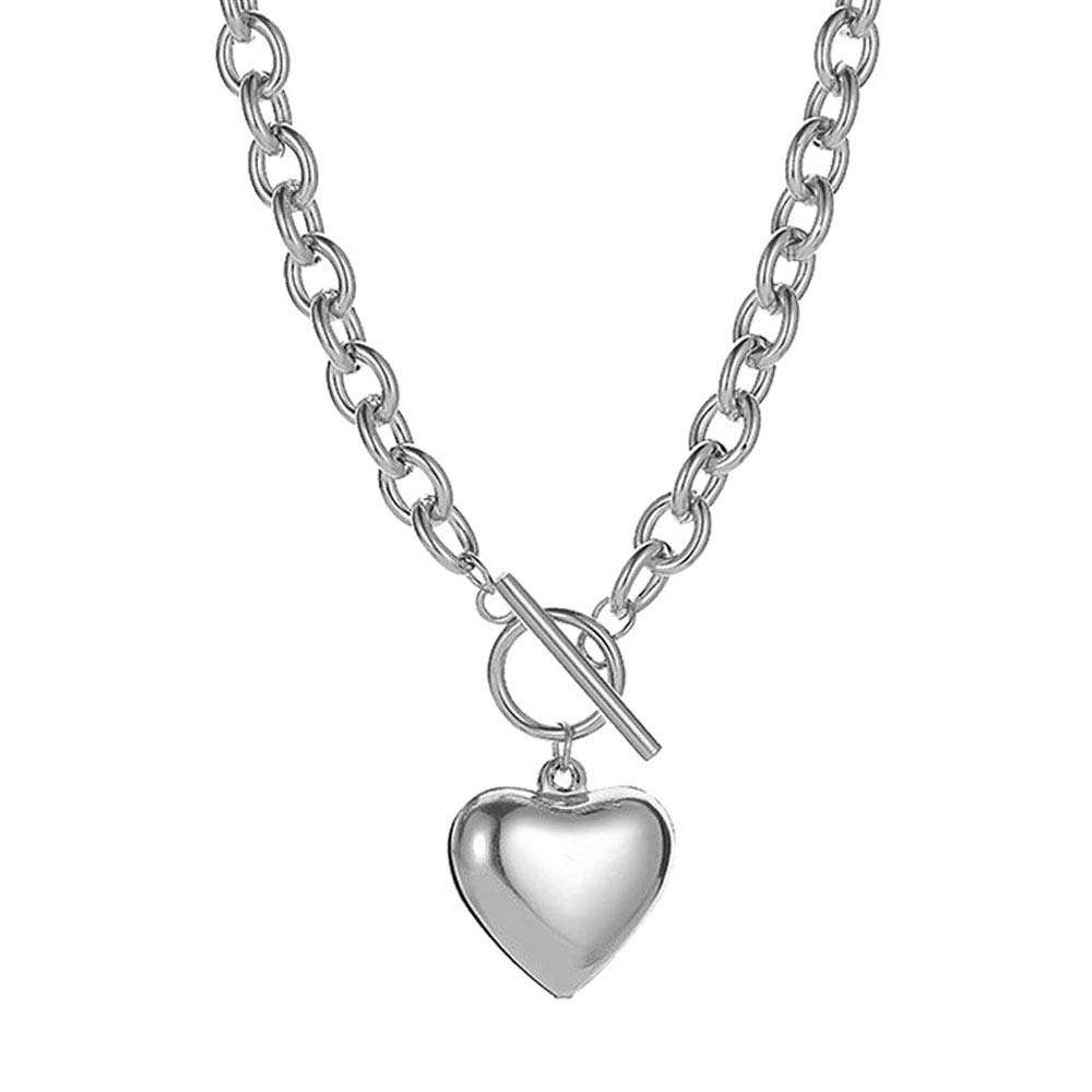 Chain Necklace for Women 18K White Gold Plated Chunky Cuban Chain Link Necklace with Heart Hypoallergenic Jewelry for Women