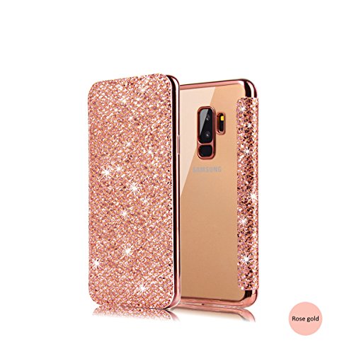 Scheam Samsung Galaxy S9 Plus Wallet Leather Case, Protective Durable Leather Case Shell Folio flip Cell Phone Cover with Card Slots Cash Pocket, Rose Gold