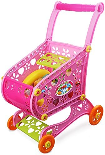 Shopping Cart Toy,Kids Grocery Trolley Pretend Shopping Set With Food 17PCS