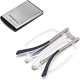 Missfive Premium Folding Foldable Reading Glasses for Men Women Blue Light Blocking, Super-Thin Portable Travel Pocket Readers with Durable Metal Case, Clear Frame, 1.5x