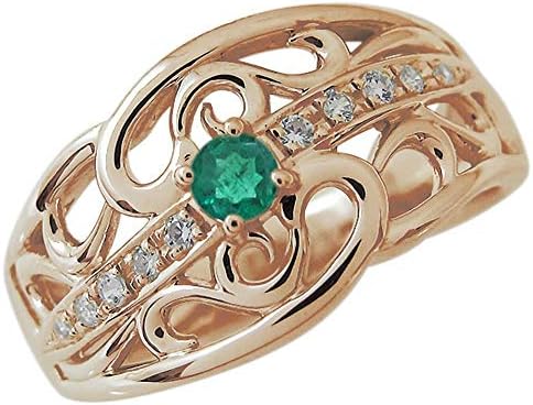 エメラルド 指輪 レディース 唐草 K18 ピンクゴールド リング リングサイズ11号