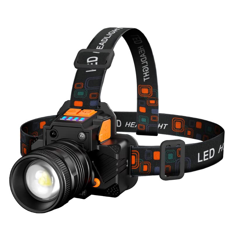 LED Headlamp Motion Sensor Head Light 3 Modes USB Rechargeable Zoom Headlight Waterproof for Outdoor Camping Mountaineering Fishing (L9 - White Light)