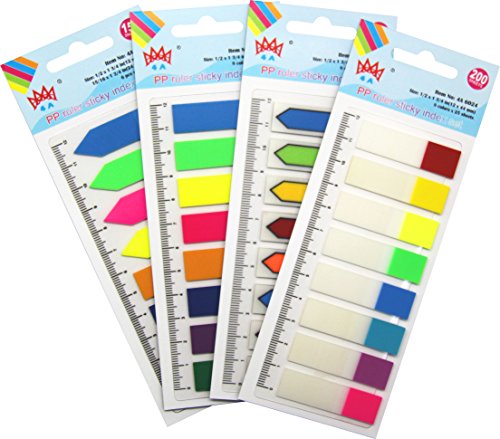 4A Sticky Notes Flags with PP Rule,Neon Color Page Marker Fluorescent Color Index Label,Transparent Tabs Flags Stickers,Text Highlighter Strips Writable Bookmarks,750 Flags Total,4A 60237