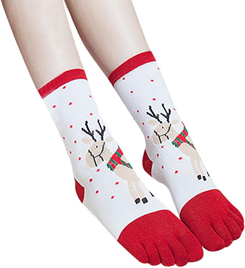 Musheng Socks for Men Womens, Christmas Unisec Print Multicolor Toe Socks Five Finger Socks Cotton Funny Socks