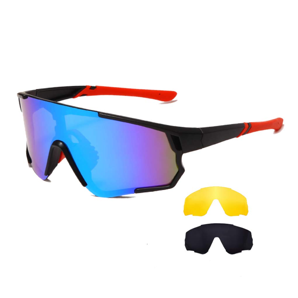 Long Keeper Cycling Glasses with 3 Interchangeable Lenses Polarised Sport Sunglasses Anti-UV400 Windproof Cycling MTB Goggles for Men Women (Grey+Yellow+Blue)