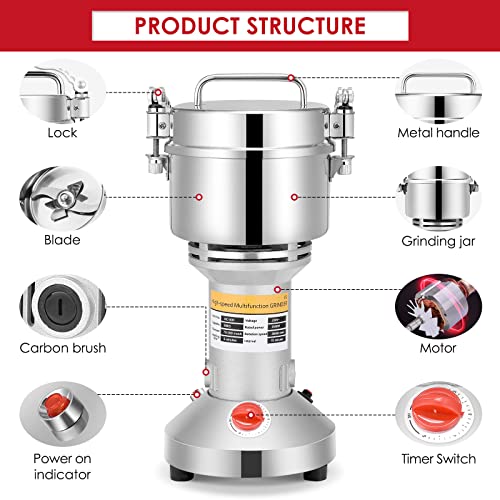 Kotsy Cereal Mill 500 g, Stone Mill 2500 W Portable Grinder 220 V 3 Blades Rice Quick Grinding, Sesame, Whole Grain Cereals