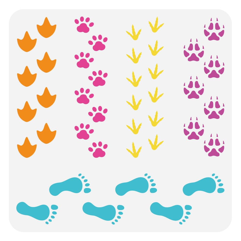FINGERINSPIRE Footprint Painting Stencil 30x30cm Large People Footprint Stencil for Painting Animal Duck Chicken Fox Cat Paw Print Drawing Template for Home Wall Floor Furniture Decoration