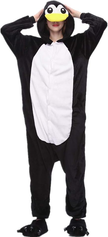 Plush Fleece Penguin One Piece Animal Costume Adult Xmas Cosplay Pajamas (S)