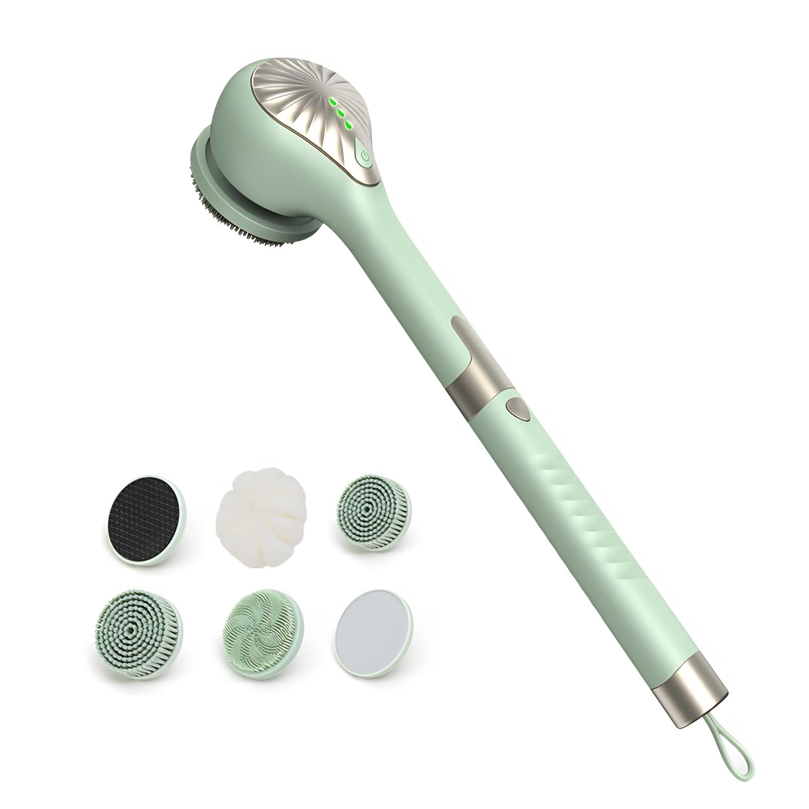 Photo 1 of Electric Body Brush Back Scrubber for Shower, IPX6 Water Proof Bath Brush with Long Handle, 6 Heads 3 Speeds Rechargeable Electric Spin Scrubber for Cleanse, Massage, Exfoliate