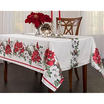 BENSON MILLS Botanical Christmas Herringbone Print Rectangle Tablecloth, 60 by 104-Inch