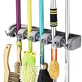 LingStar Mop and Broom Holder Organizer Wall Mounted Hanger with 5 Ball Slots and 6 Hooks, Key Rack Towel Hooks
