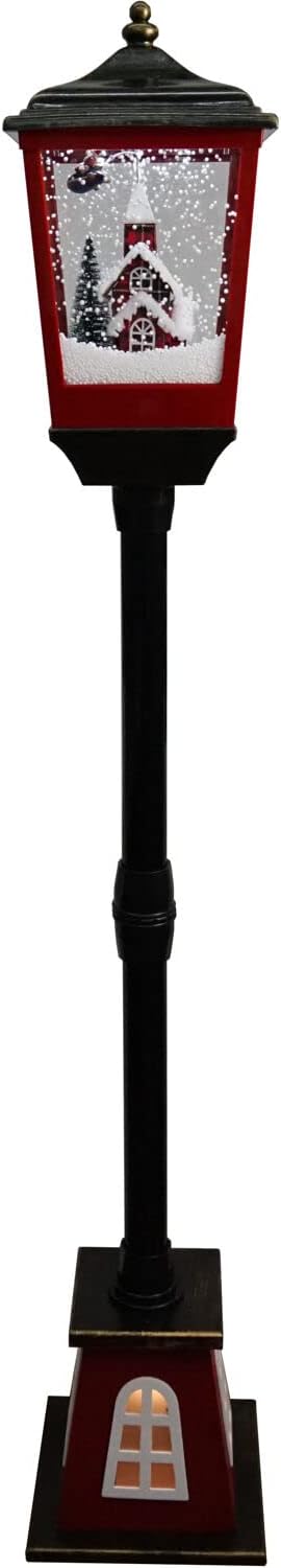 Snow Globes - Christmas Time 53-In. Musical Snowy Street Lamp with Lighted Base and Flying Santa Scene | Cascading Snow | Christmas Carols | Festive Holiday Home Decor | Black/Bronze/Red | CT-SL053A-BLK1