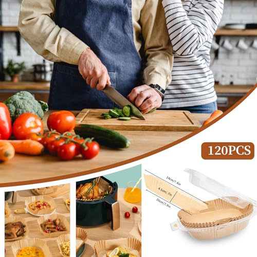 Papel para Freidora de Aire 120 Piezas,RUISTLI Papel Encerado para Alimentos Bandeja de Cuadrada,Encerado para Freidora de Aire 20/24cm Desechable,Adecuado para Microondas,Horno,Vapor
