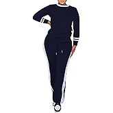PINSV Women's 2 Piece Outfits Long Sleeve Tops Sweatpants Colorblock Bodycon Lounge Sets Tracksuits