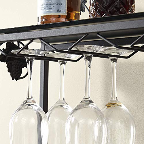 VECELO Metal Wine Rack Table with Glasses Holder, Freestanding Floor
