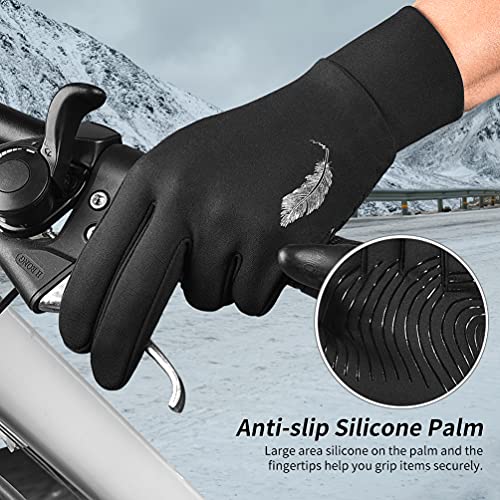 Winter Warm Running Gloves with Grip - Man Woman Touch Screen Thermal Fleece Cold Mitten Black S