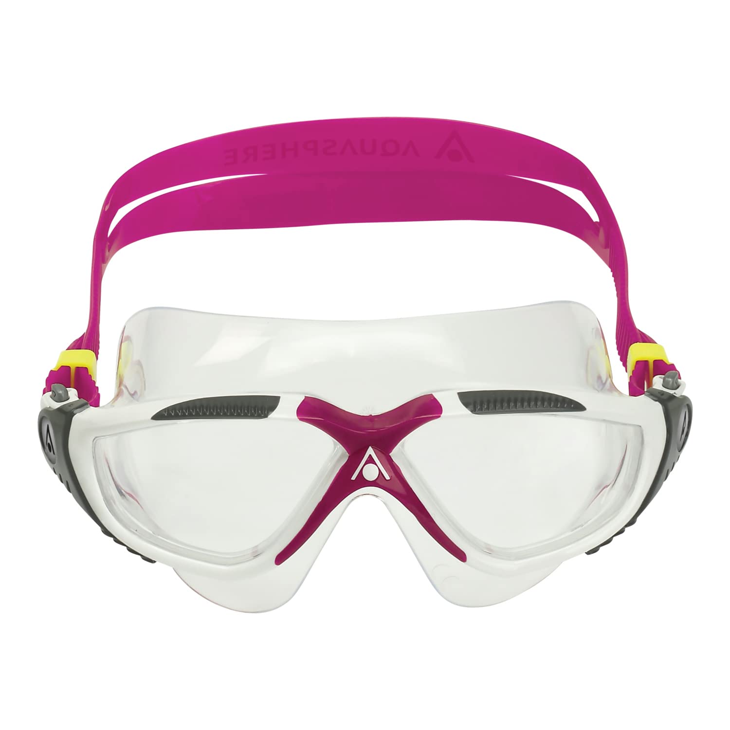 Photo 1 of Aqua Sphere Vista Adult Unisex Swim Goggles - OneTouch Custom Fit, Wide Peripheral Vision - Durable Mask for Active Open Water Swimmers - Clear Lens, White/Raspberry Frame