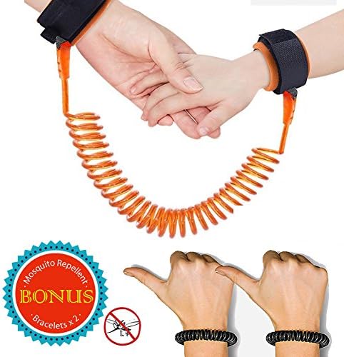 Child Anti Lost Wrist Link Harness Leash Strap Rope Safety Velcro for Toddlers, Babies &amp; Kids(2.5m,Orange),with 2 Pack Mosquito Repellent Bracelets