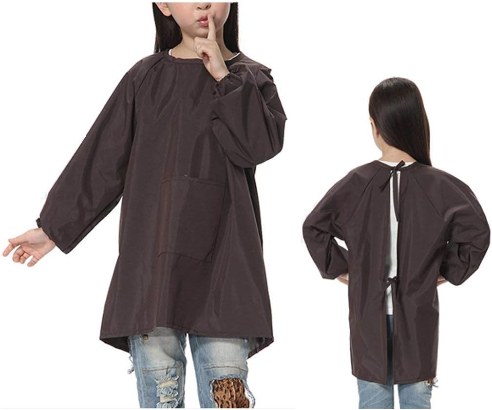 Sanmum Kids Art Smocks, Children Waterproof Artist Painting Aprons with Long Sleeve, Long Sleeve Toddler Apron (Coffee,S) - Image 3