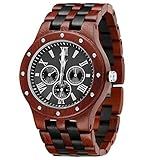 MEKU Men's Wood Wrist Watch Quartz Day Date Wooden Watch Gift (Sandalwood & Ebony)
