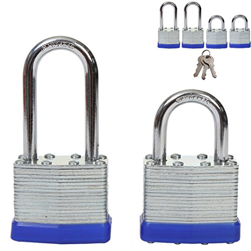 SEPOX Keyed Alike Laminated Padlock 1-9/16" Wide Body Includes 2 Long & 2 Short Shackle Pack of 4
