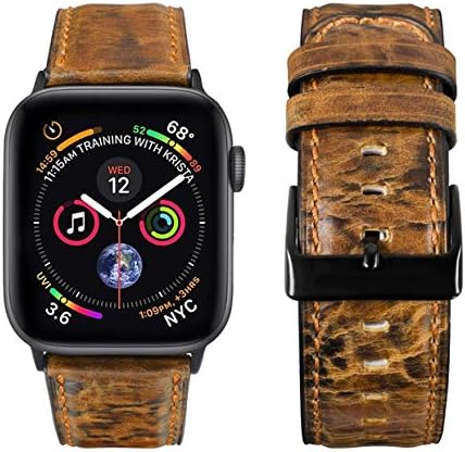 top4cus Genuine Leather iwatch Strap Replacement Band Stainless Metal Clasp, Compatible Apple Watch Series 4 Series 3 Series 2 Series 1 and Sport Edition (Retro Yellow, 44 mm)