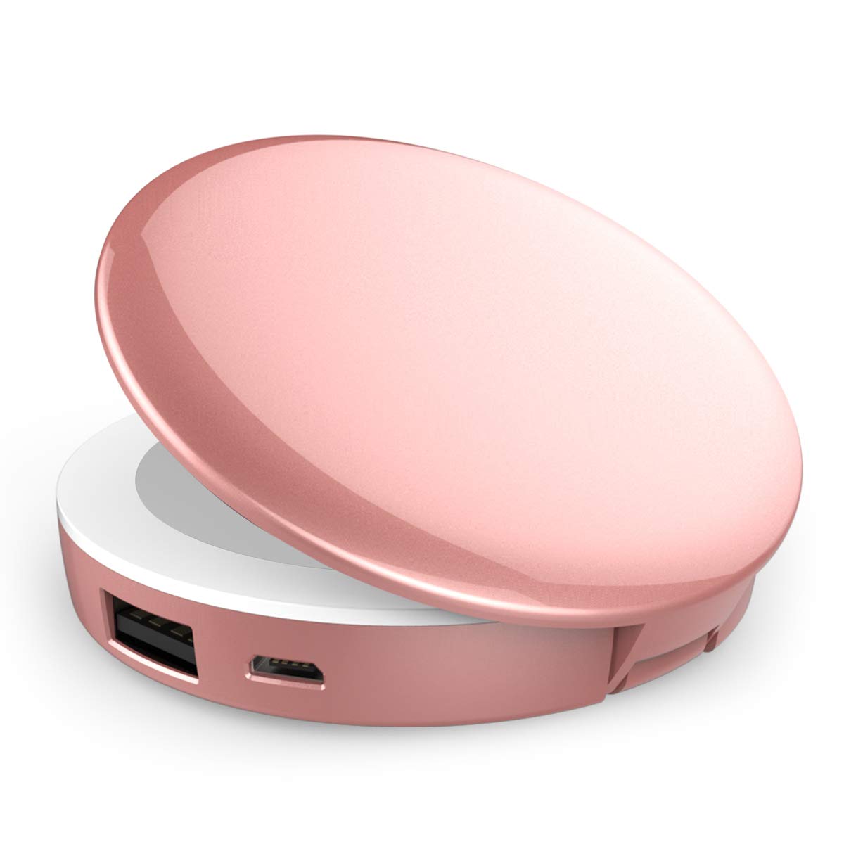 Batterie Externe Miroir Lumière LED - OrimeCharger PB76m Power Bank 1600mAh, Mini Miroir Maquillage Voyage, Cadeau pour femme/fille/maman/épouse/petite amie/soeur (Or rose)