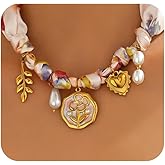 Juewaok 18K Gold Plated Silk Scarf Necklace for Women, Bandana Necklace with Stainless Steel Charms Choker, Vintage Jewelry Flower Sun Coin Butterfly Pendant Necklaces, Boho Christmas Gifts