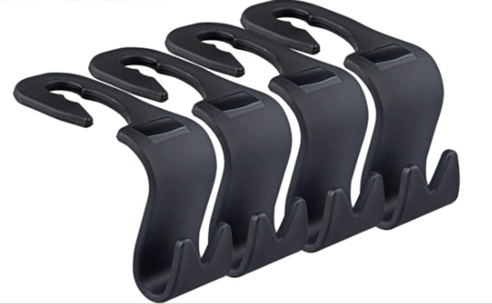 4pcs Car Storage Hooks Back Seat Headrest Hooks – Coat Purse Handbag Grocery Bag Holder Mayco Bell (Black)