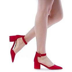 DREAM PAIRS ANNEE Pointed Toe Low Chunky Heels Pump