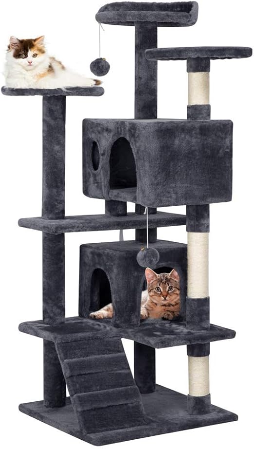 Costoffs Multilevel Cat Tree Tower,2 Condos Kitten Tree Tower,130 cm Cat Tree with Scratching