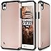 TJS LG Tribute HD/LG X Style LS676 / LG L53B/L56VL Case [Tempered Glass Screen Protector] Dual Layer Hybrid Shockproof Drop Protection Impact Rugged Hard Armor Case Cover (Black/Rose Gold)