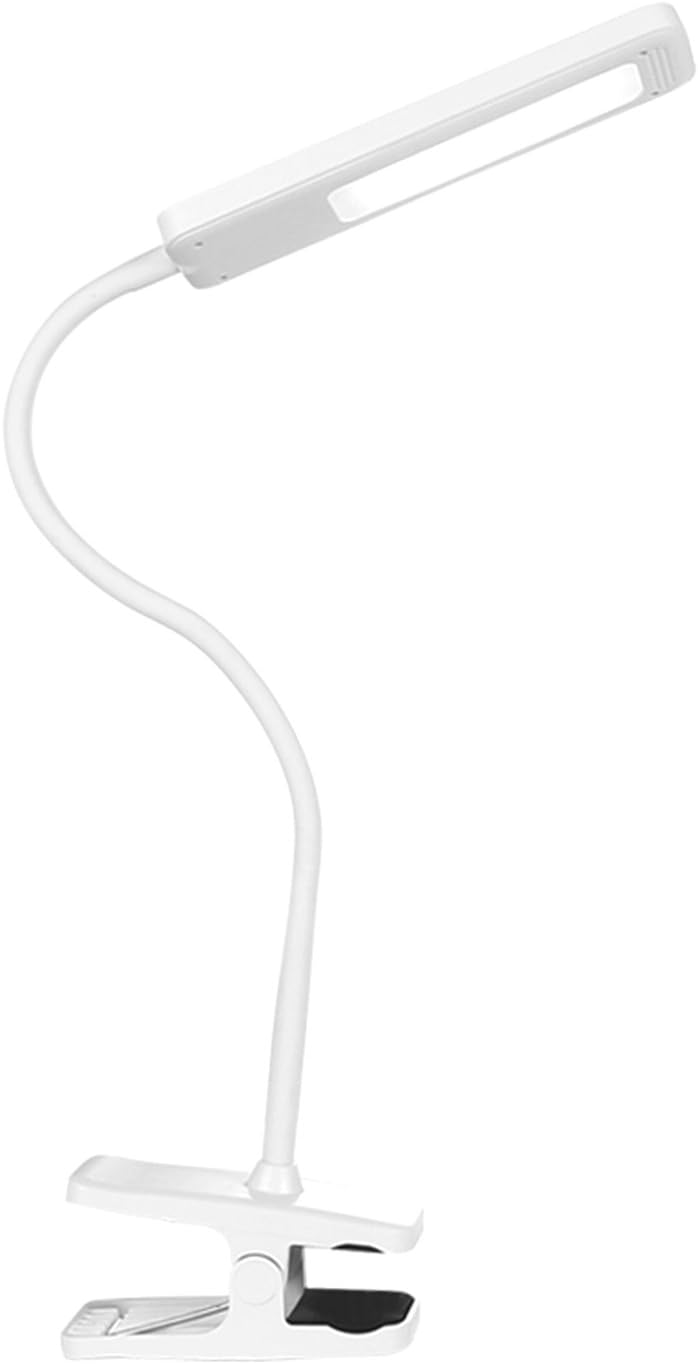 LED Clip table lamp w/ Extra Long Gooseneck & 3 Brightness Levels,for Headboard,Workbench,Studio,Desk,Bedside Reading & Task Lighting,White.
