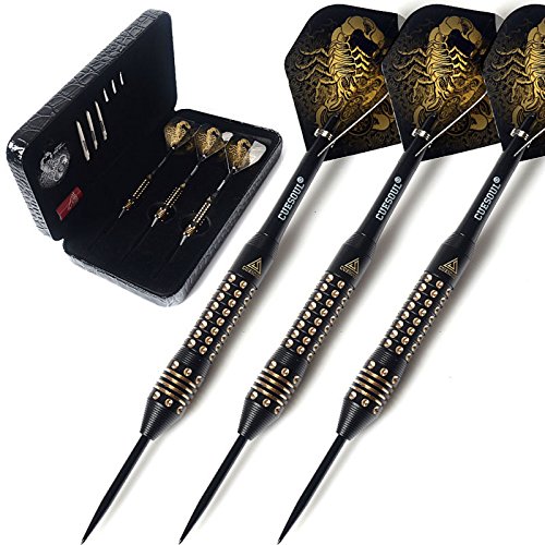 CUESOUL Black Scorpion Series 20g/22g/24g Professional Steel Tip Darts Set Brass Barrels Shockproof Deluxe PU Carry Case for Pub, Game Room & League Play(CBSHF2001-L)