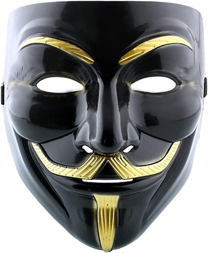 ProBytes V for Vendetta Mask - Guy Fawkes, Hacker, Anonymous, Purge, Horror, Cosplay, Masquerade, Act, Commemoration, 5th November, Carnival, Halloween, Festival, Bonfire Night, On Size (Black)