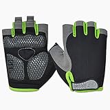 HuwaiH Cycling Gloves Men's/Women's Mountain Bike Gloves Half Finger Biking Gloves | Anti-slip Shock-absorbing Gel Pad Breathable Cycle Gloves (Black Green, Large(Male))